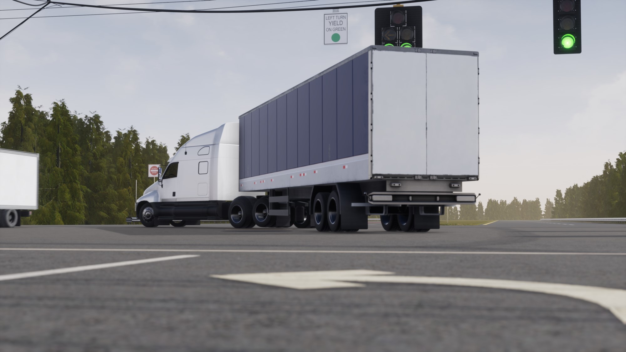 HGV truck turning left at intersection