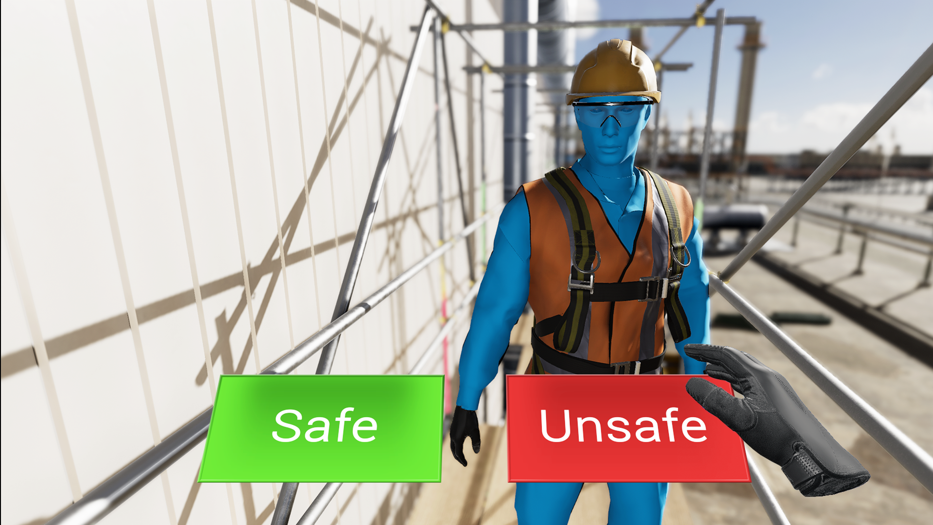 safe and unsafe buttons in vr safety training for working at height