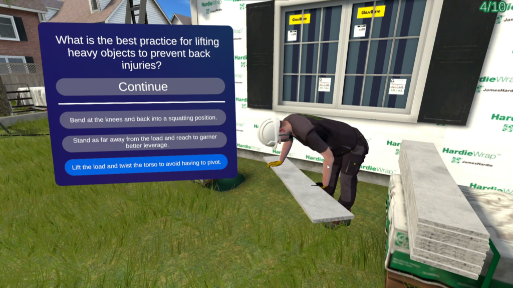 3D hazard-recognition simulation quiz section