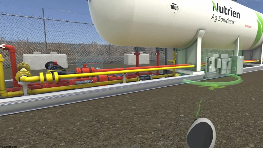 User using vr teleportation feature to teleport to zone in Nutrien VR Training