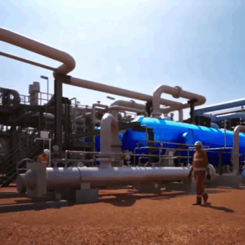 3D rendition of Macedon oil and gas site with blue highlighted structures