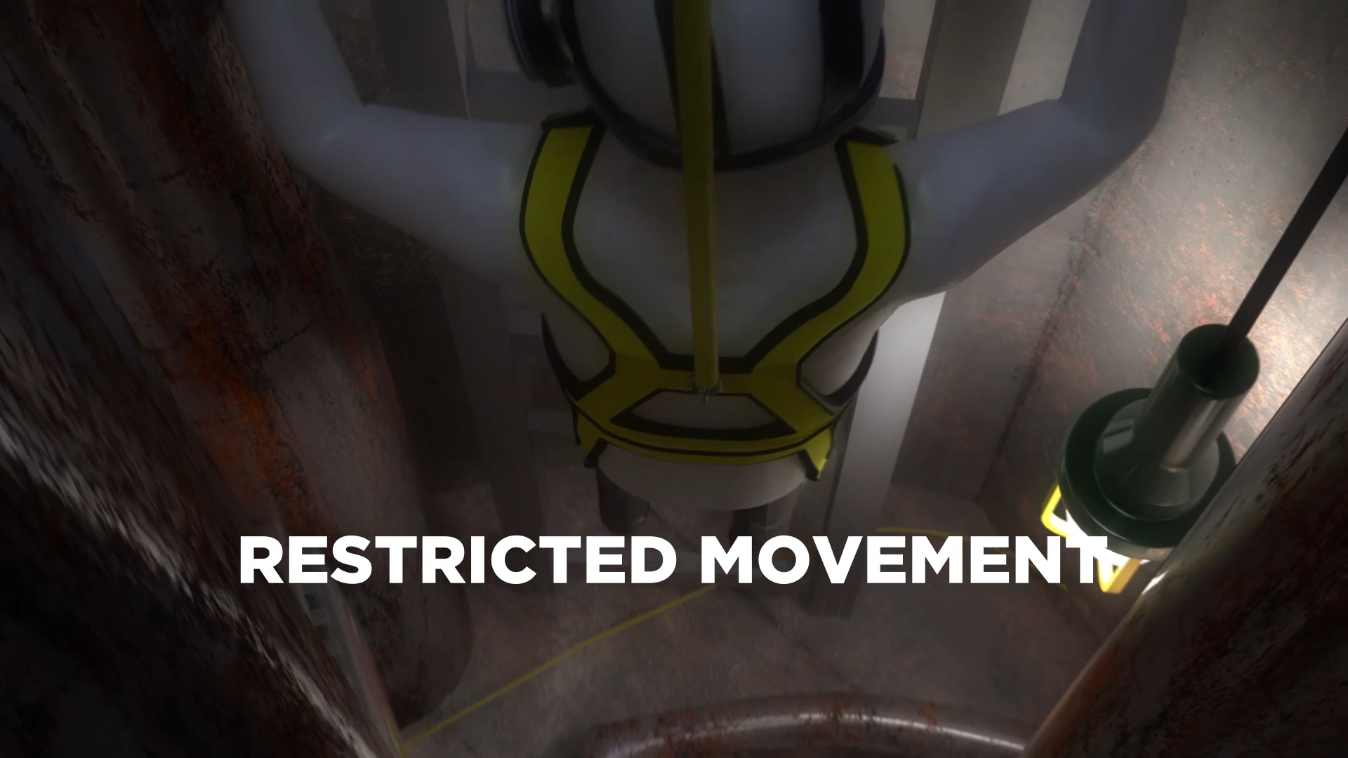 Restriced movement hazard visualized in 3d animation for confined spaces