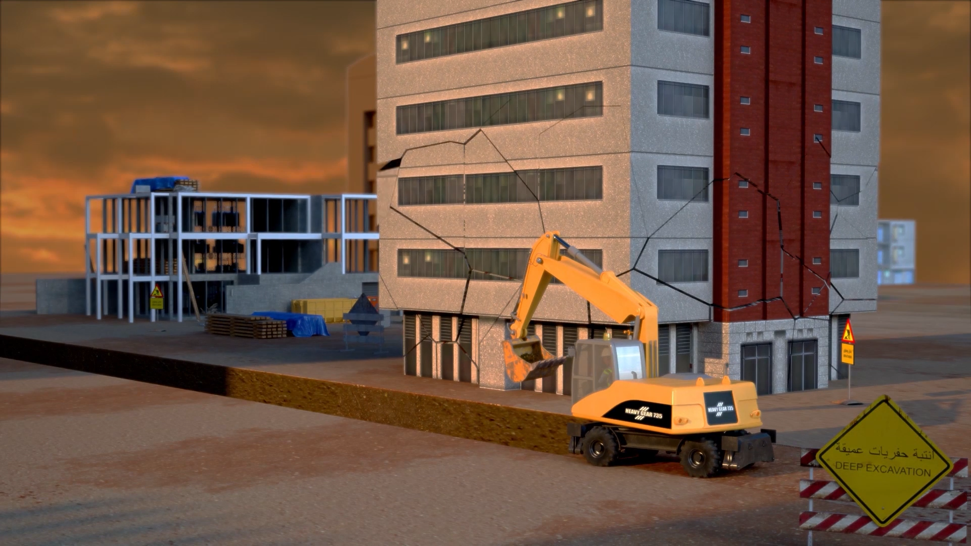 building structure damage from excavation 3d