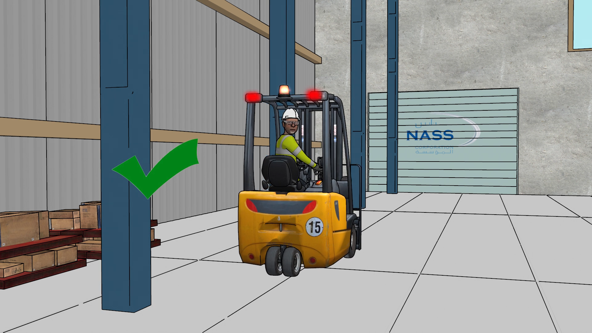 forklift safety animation in HSE induction with stylized 3d with outline 3d cartoon